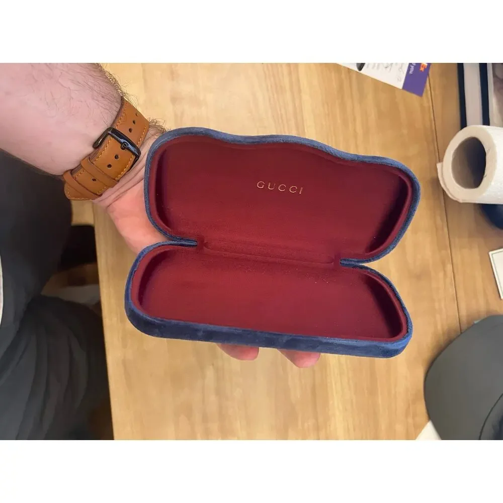 Gucci Navy Blue Velvet Sunglasses Case Red Interior Authentic
